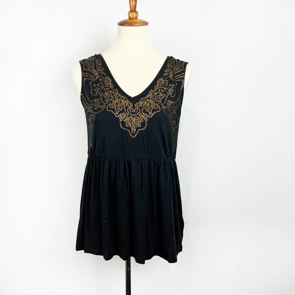 Victoria's Secret black and gold sequin cotton modal empire waist tank top Small - Picture 1 of 8